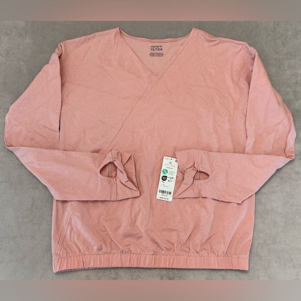 Carters Girls Size 12 Pink Long Sleeve Top Glitter NWT Cotton Shirt Kids